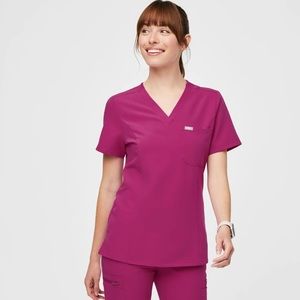 Figs Catarina Slim Fit Scrub Top in Raspberry Sorbet